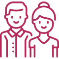 Male and female icon in pink outline